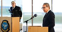 Dieter Schmidt, stellvertretender Leiter des Havariekommandos, und Neset Tükenmez, Vorstand der Aerodata AG, während ihrer Reden.